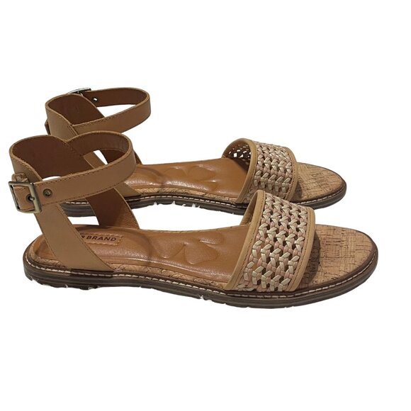 Lucky Brand Womens Tan Sandals Woven Design Ankle Strap Leather Upper Size 9.5M - Picture 1 of 9